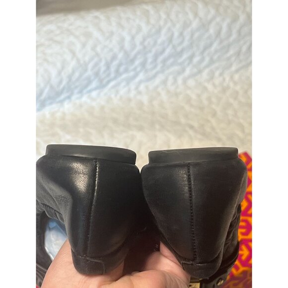 TORY BURCH Ambrose Ballet Flats Leather Camel Black Gold Buckle Women's Size 7 B - Picture 5 of 12